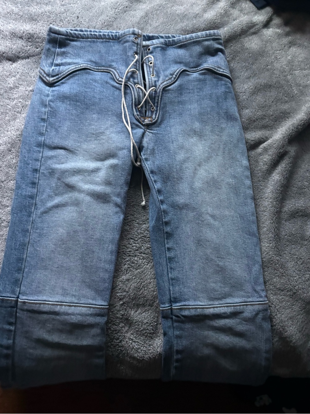 REVICE Light Blue Lace-Up Boot Cut Jeans